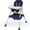Little Bambino High Chair Baby Toddler, Removable Double Layer Tray, 5-Point Harness, Foldable Easy Storage, Adjustable Height Legs, Easy Assembled High Chair, Age 6 Months+ (Navy Blue)