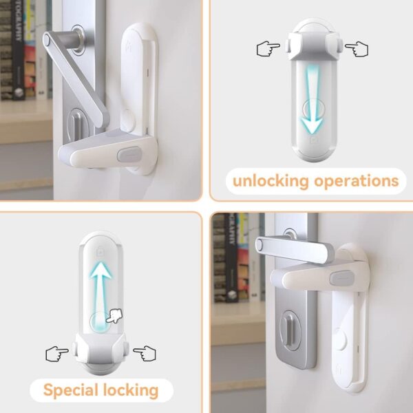 SAFELON 2 Pcs Door Lever Locks for Childproof & Petproof, Door Handle Locks for Toddlers, Baby Safety Locks for Toddlers (White) - Image 4