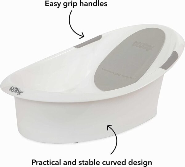 Nuby Newborn Baby Bath with Built in Anti-Slip Support and Soft Headrest, White Bathtub, Suitable from Newborn, White, 1 Count (Pack of 1) - Image 2