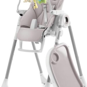 Sweety Fox Folding High Chairs for Babies and Toddlers - with Toy Arch - High Chair with Adjustable Heights and Position - Baby High Chairs 6 Months Plus (Max 15kg) Grey