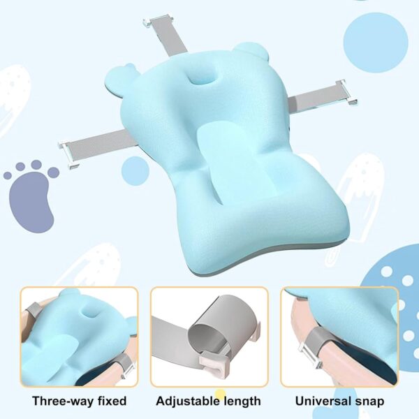 Baby Bath Cushion Pad Newborn Bathtub Cushion Non-Slip Bath Seat Pad Quick Dry Infant Bath Support Seat, Adjustable Baby Bathtub Mat, Baby Bath Pillow for 0-18 Months Newborn Baby(Blue) - Image 3