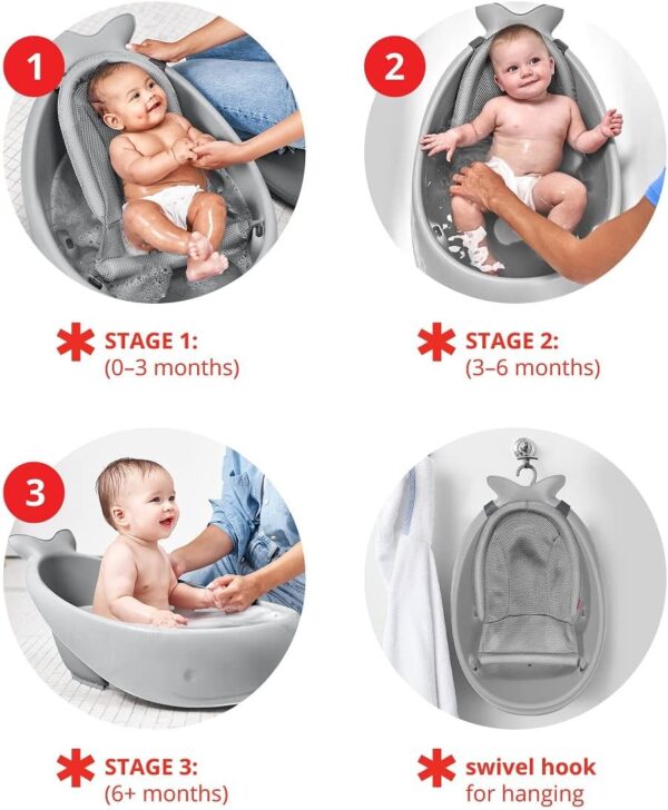 Skip Hop Moby Smart Sling 3-Stage Bathtub - Grey, 6+ months; up to 25 lbs - Image 3