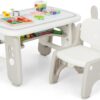 COSTWAY Kids Table and Chair Set, Toddler Activity Table with Flip-Top Tabletop, Erasable Magnetic Drawing Board, Storage, Adjustable Height Children Furniture Set for Playroom Nursery
