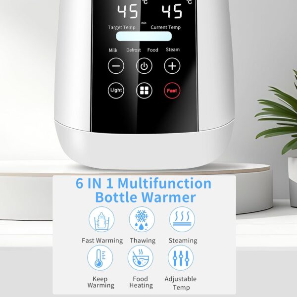 Baby Bottle Warmer, 6-in-1 Multi-Functional Bottle Warmer Fast Warming Baby Food Warmer High Temperature Bottle Steriliser, Precise Temperature Control for Breastmilk or Formula - Image 3