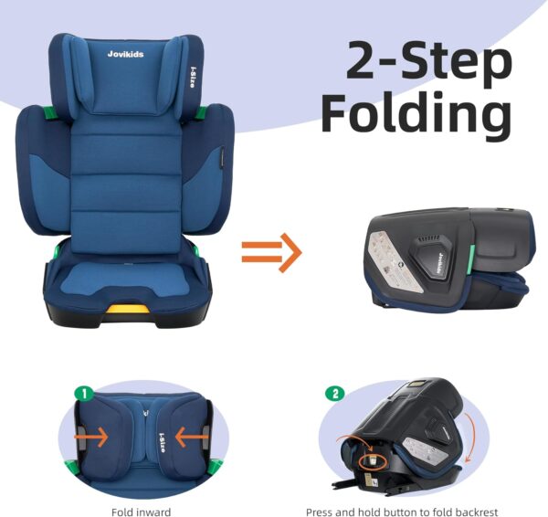 Jovikids i-Size Booster Seat with ISOFIX, Suitable for Kids 100-150cm (Approx. 3 to 12 Years), Adjustbale Height and Width, Portable Toddler Car Seat for Travel, Compact & Folding, ECE R129 - Image 3