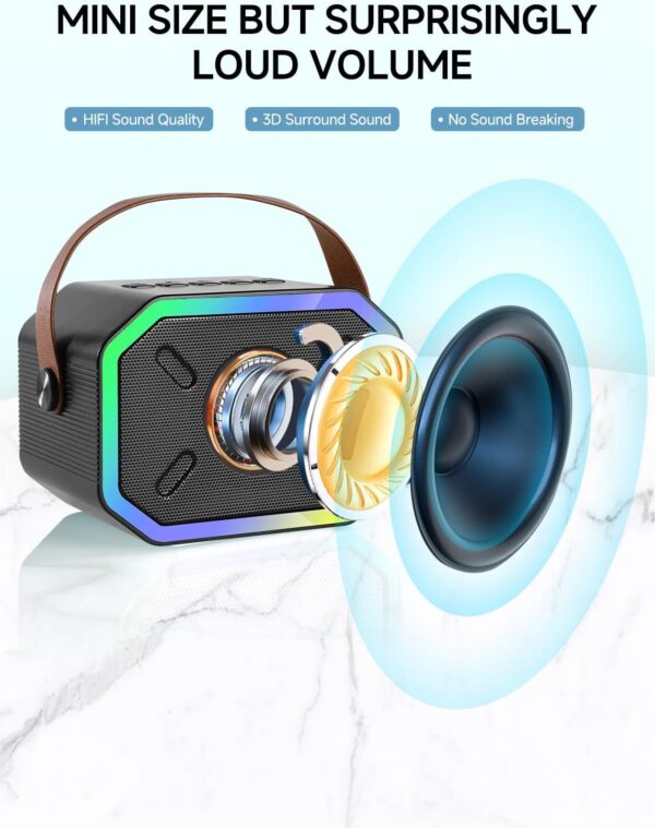 Caiord Karaoke Machine for Kids and Adults,Mini Portable Bluetooth Speaker with 2 Wireless Microphones,Led Lights for TV, Home Party,Kids Gift for Girls Boys Family Party Birthday(Black) - Image 2