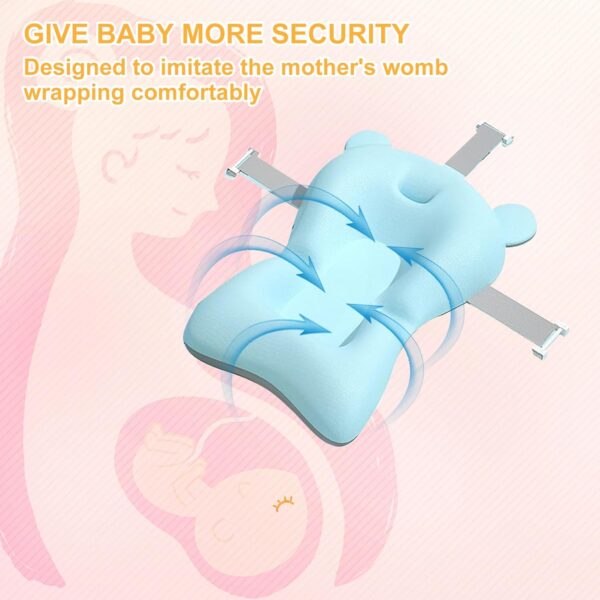 Baby Bath Cushion Pad Newborn Bathtub Cushion Non-Slip Bath Seat Pad Quick Dry Infant Bath Support Seat, Adjustable Baby Bathtub Mat, Baby Bath Pillow for 0-18 Months Newborn Baby(Blue) - Image 4