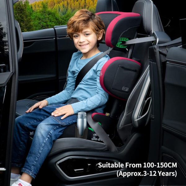 globalkids i-Size High Back Booster Car Seat, Group 2/3 ISOFIX Toddler Car Seat, with Cup Holder, Adjustable Headrest/Backrest/Width, 3–12 Years, 15-36 kg, 100cm-150cm, Red Black - Image 5