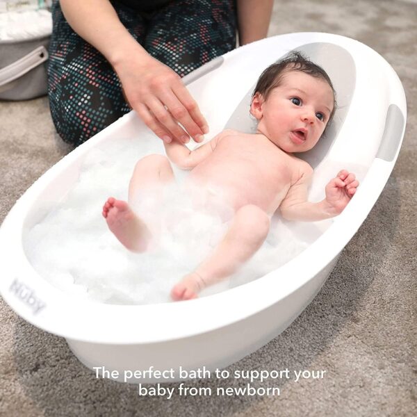 Nuby Newborn Baby Bath with Built in Anti-Slip Support and Soft Headrest, White Bathtub, Suitable from Newborn, White, 1 Count (Pack of 1) - Image 4