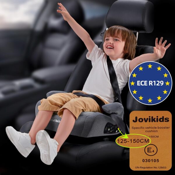 Jovikids I-Size Booster Seat for Car with ISOFIX, 125-150cm (Group 2/3, 3-12 Years), Portable Car Seats for Kids, Comfortable, Compact, Convenient for Everyday Use, Great for Travel, ECE R129, Black - Image 2