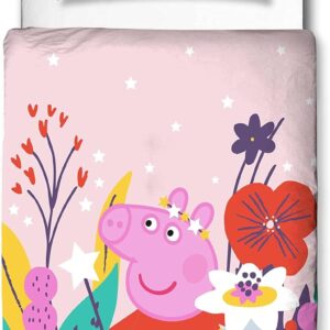 Peppa Pig Official Magic Design Toddler Cot Bed Duvet Cover Set | Reversible 2 Sided Bedding Including Matching Pillow Case, Bedroom Range Polycotton (Toddler Duvet Cover Set)