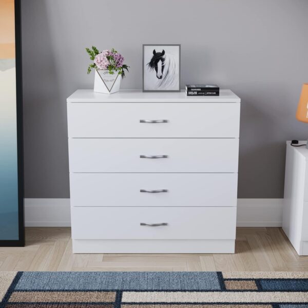 Vida Designs Riano 3 Piece Bedroom Furniture Set, 2 Door Wardrobe, 4 Drawer Chest Of Drawer and 1 Drawer Bedside Cabinet (White) - Image 3