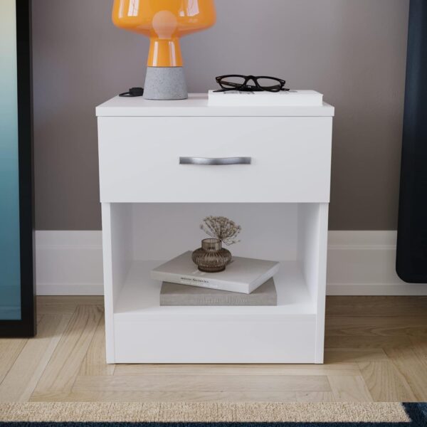 Vida Designs Riano 3 Piece Bedroom Furniture Set, 2 Door Wardrobe, 4 Drawer Chest Of Drawer and 1 Drawer Bedside Cabinet (White) - Image 2