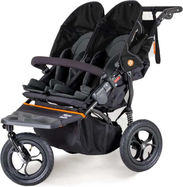 Out ‘n’ About Nipper Double Pushchair - Side by Side Tandem Pushchair - All-Terrain Double Pram Baby Stroller 0-4 Years, with Rain Cover & Removable Basket - Double Buggy, Twin Stroller - Summit Black - Image 2