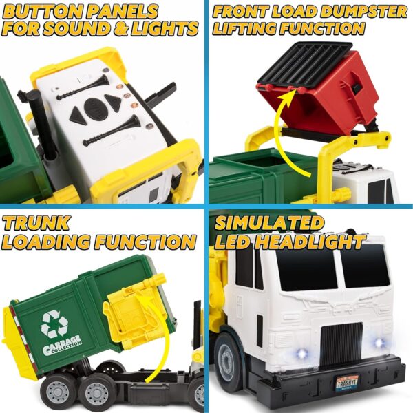 JOYIN Large Friction Powered Garbage Truck Toy Set, Includes Dumpster, Trash Bins, and Learning Cards for Kids - Image 5