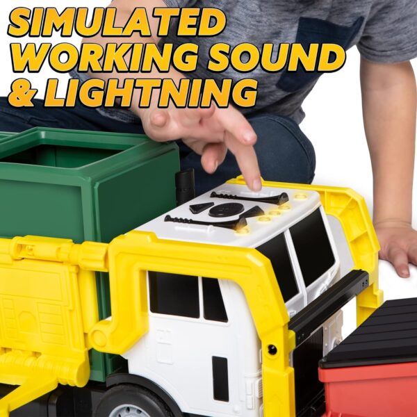JOYIN Large Friction Powered Garbage Truck Toy Set, Includes Dumpster, Trash Bins, and Learning Cards for Kids - Image 6