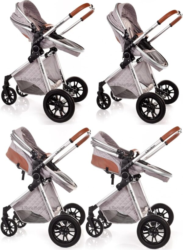 Baby Pram Pushchair Buggy Stroller 3 in 1 Child Lightweight Folding Stroller 3 in 1 Travel System Pram for Newborns Toddlers 0-36 Months from Birth Aluminum (Light Grey - Silver Frame) - Image 6