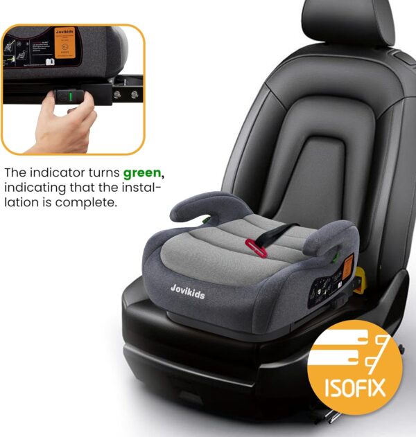 Jovikids I-Size Booster Seat for Car with ISOFIX, 125-150cm (Group 2/3, 3-12 Years), Portable Car Seats for Kids, Comfortable, Compact, Convenient for Everyday Use, Great for Travel, ECE R129, Black - Image 3