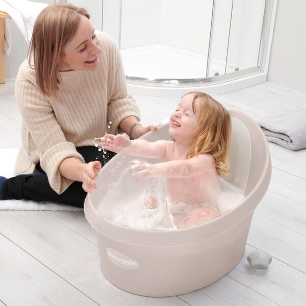 Shnuggle Toddler Bath Tub | Larger bath for bigger kids at Bathtime | Includes warm and soft foam backrest | Grippy Anti-Slip Surface | Includes Easy Drain Bath Plug | Taupe Beige - Image 4