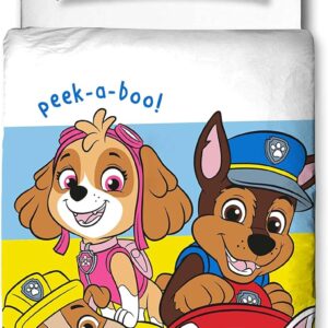 Paw Patrol Official Pupster Design Toddler Cot Bed Duvet Cover Set | Reversible 2 Sided Bedding Duvet Cover Including Matching Pillow Case, Polycotton