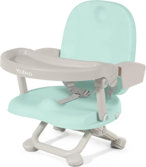 Yoleo Portable High Chair for Babies and Toddlers, Baby Booster Seat for Dining Chair, 6 Months to 3 Years, 15 kg, Height Adjustable, with Removable Tray Green