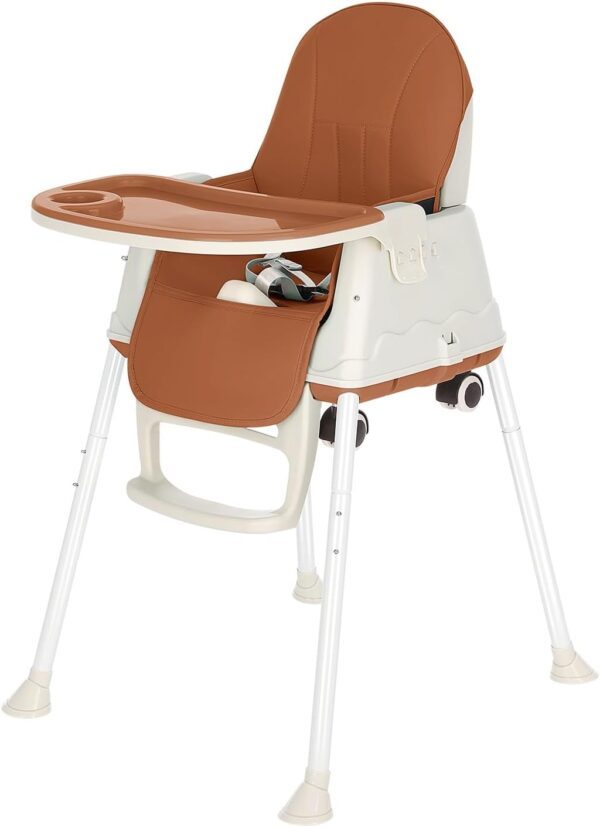Holdfiturn 3-in-1 Children's High Chair Dining Chair Foldable Adjustable Baby High Chair Baby Children High Chair Movable for Children from 6 Months to 5 Years Old Coffee