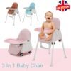 Holdfiturn 3-in-1 Children's High Chair Dining Chair Foldable Adjustable Baby High Chair Baby Children High Chair Movable for Children from 6 Months to 5 Years Old Coffee - Image 3