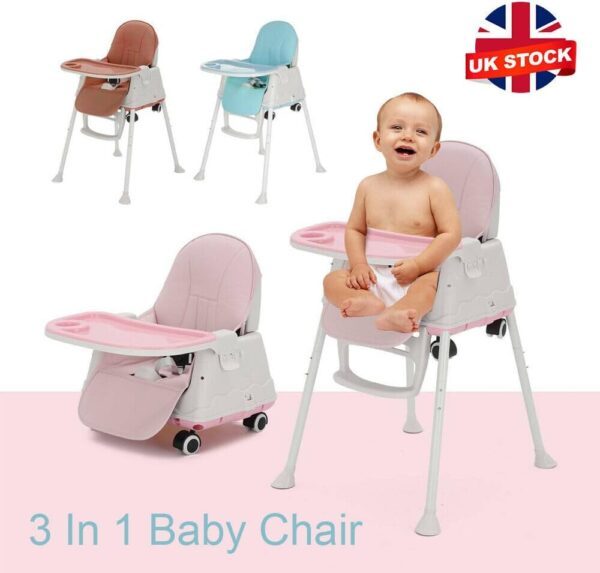 Holdfiturn 3-in-1 Children's High Chair Dining Chair Foldable Adjustable Baby High Chair Baby Children High Chair Movable for Children from 6 Months to 5 Years Old Coffee - Image 3