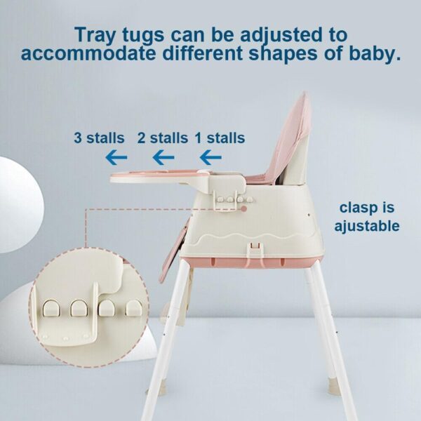 Holdfiturn 3-in-1 Children's High Chair Dining Chair Foldable Adjustable Baby High Chair Baby Children High Chair Movable for Children from 6 Months to 5 Years Old Coffee - Image 6