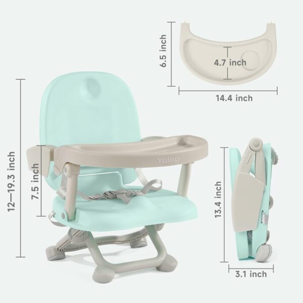 Yoleo Portable High Chair for Babies and Toddlers, Baby Booster Seat for Dining Chair, 6 Months to 3 Years, 15 kg, Height Adjustable, with Removable Tray Green - Image 4