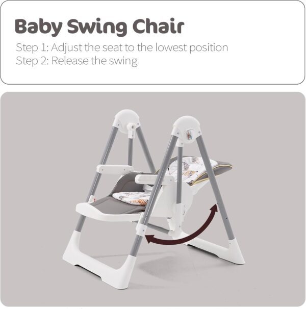 Foldable Highchair, 3-in-1 Baby Rocker with Harness, with 4 Lockable Wheels, 5 Recline Positions, Adjustable Feeding Chair for Babies & Toddlers 6 Months to 3 Years - Image 4