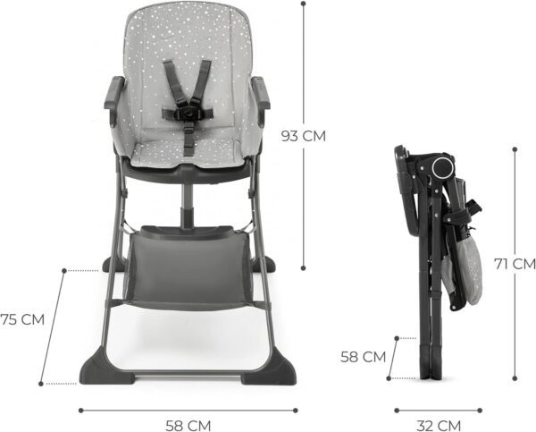 Kinderkraft FOLDEE Highchair, Baby Chair, Ergonomic, Comfortable, Reclining, Foldable, Detachable Double Tray, for Toddler, from 6 Month to 3 Years, Gray - Image 7