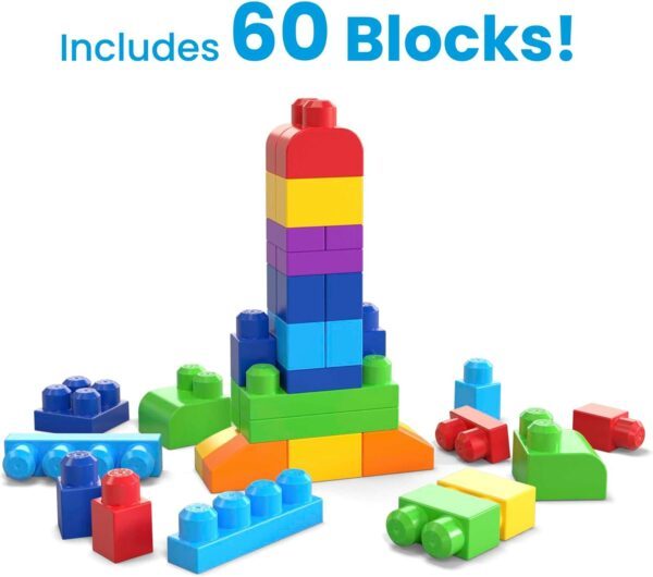 MEGA BLOKS Big Building Bag building set with 60 big and colorful building blocks, and 1 storage bag, toy gift set for ages 1 and up, DCH55 - Image 3