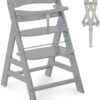 hauck Alpha+, Grey - Wooden High Chair 6 Months to Adult Sustainable FSC® Certified Beechwood Toddler Feeding and Entertainment Chair, Inclusive 5-Point Harness Bumper Bar Crotch Strap