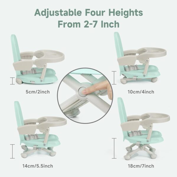 Yoleo Portable High Chair for Babies and Toddlers, Baby Booster Seat for Dining Chair, 6 Months to 3 Years, 15 kg, Height Adjustable, with Removable Tray Green - Image 5