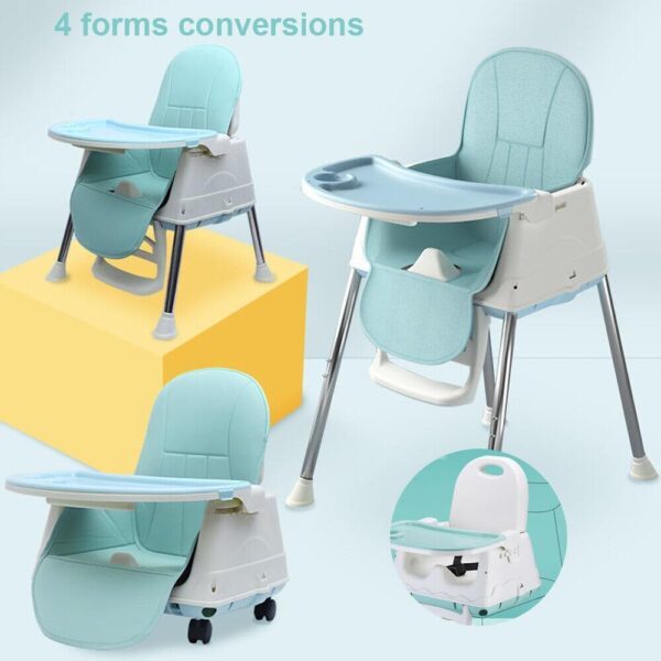 Holdfiturn 3-in-1 Children's High Chair Dining Chair Foldable Adjustable Baby High Chair Baby Children High Chair Movable for Children from 6 Months to 5 Years Old Coffee - Image 7