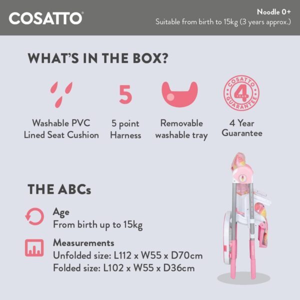 COSATTO Noodle 0+ Highchair - Compact, Height Adjustable, Foldable, Easy Clean, from Birth to 15kg (Midnight Jungle) - Image 6