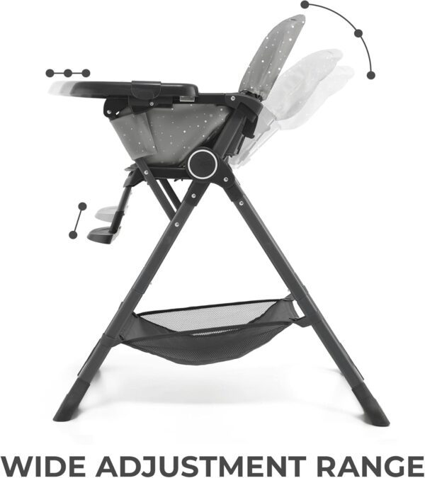 Kinderkraft FOLDEE Highchair, Baby Chair, Ergonomic, Comfortable, Reclining, Foldable, Detachable Double Tray, for Toddler, from 6 Month to 3 Years, Gray - Image 4