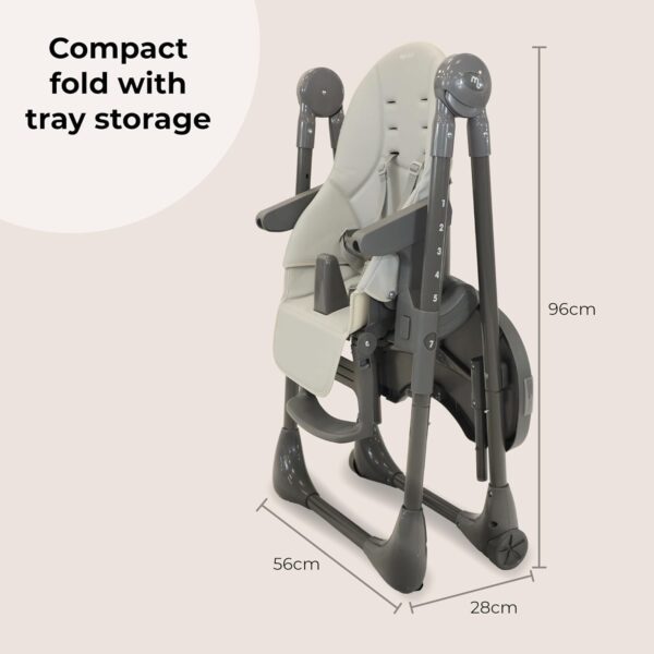 My Babiie MBHC9 Highchair from Birth – Newborn to 3 Years (15kg), Adjustable, 5 Recline Positions, 7 Height Settings, Removable Tray, Padded Seat, Foldable, Chair for Baby & Toddler – Grey - Image 6