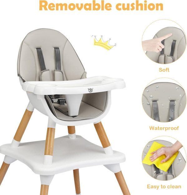 Maxmass 4 in 1 Baby High Chair, Toddler Booster Seats with Removable Tray, PU Cushion and Safety Strap, Convertible Infant Dining Chair and Table Set (Gray) - Image 4
