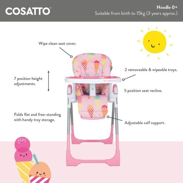 COSATTO Noodle 0+ Highchair - Compact, Height Adjustable, Foldable, Easy Clean, from Birth to 15kg (Midnight Jungle) - Image 5