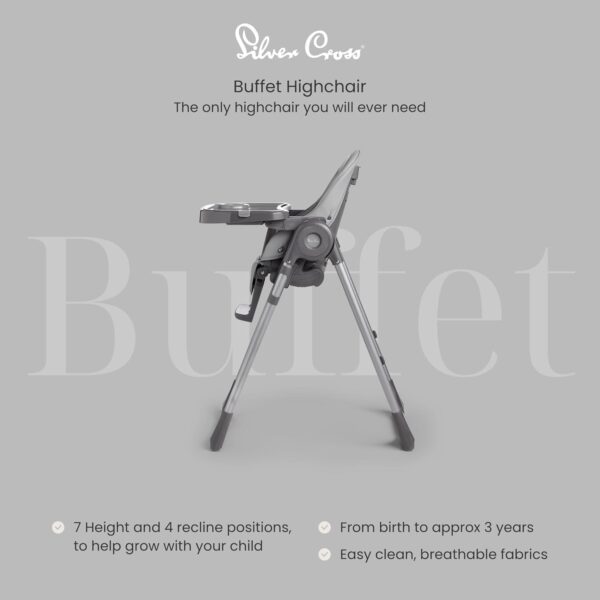 Silver Cross - Buffet Highchair with Mealtime Set & Silicone Tray - Baby Chair - Portable Highchair - Newborns to 3 Years - Grey - Image 2