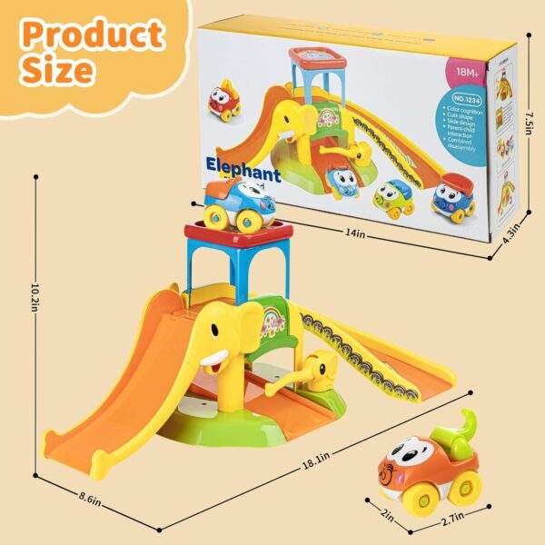 Wdebay Toddler Toys for 0 1 2 3 Year Old Boys and Girls Birthday Gifts, Elephant Slide with 4 Cartoon Cars Learning Baby Toys 12-18 Months, Educational Toys for 1+ Year Old, Toddler Push Car Ages 1-2 - Image 6