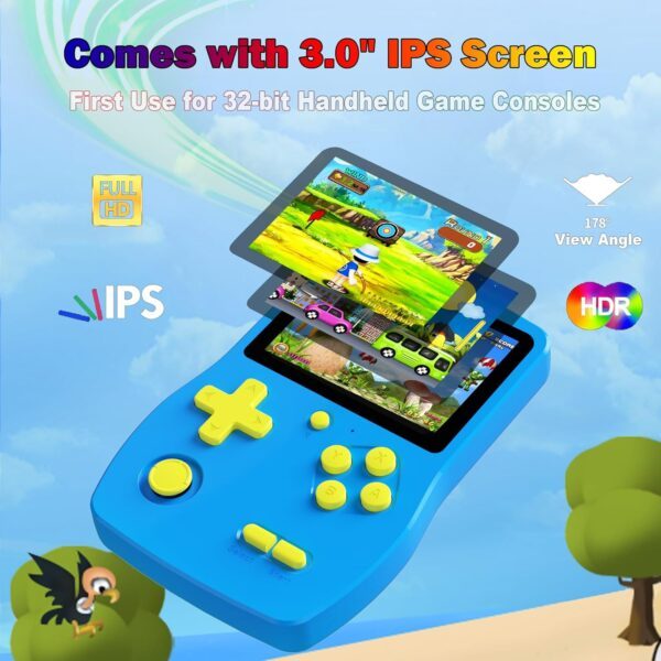 Bornkid 32 Bit Handheld Game Console for Kids,3.0" IPS Screen with Buit in 139 HD Video Games, Portable Rechargeable Game System, Electronic Gaming Player Gifts Toys for Boys Girls - Image 3