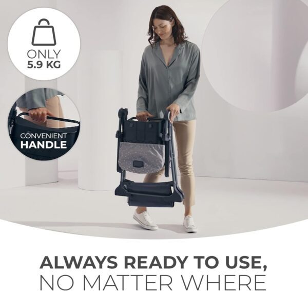 Kinderkraft FOLDEE Highchair, Baby Chair, Ergonomic, Comfortable, Reclining, Foldable, Detachable Double Tray, for Toddler, from 6 Month to 3 Years, Gray - Image 3
