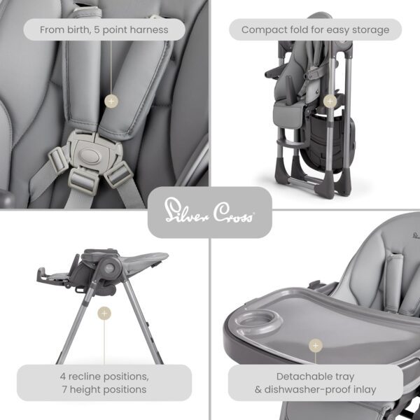 Silver Cross - Buffet Highchair with Mealtime Set & Silicone Tray - Baby Chair - Portable Highchair - Newborns to 3 Years - Grey - Image 3