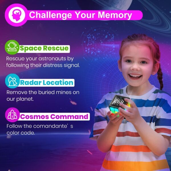 Xinbeiya Rechargeable Game Handheld Cube, 15 Fun Brain & Memory Game with Score Screen, Cool Toys for Kids, Christmas Birthday Gifts for Boys Girls Aged 6-12+ Years Old (Black) - Image 5