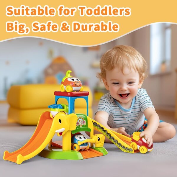 Wdebay Toddler Toys for 0 1 2 3 Year Old Boys and Girls Birthday Gifts, Elephant Slide with 4 Cartoon Cars Learning Baby Toys 12-18 Months, Educational Toys for 1+ Year Old, Toddler Push Car Ages 1-2 - Image 3