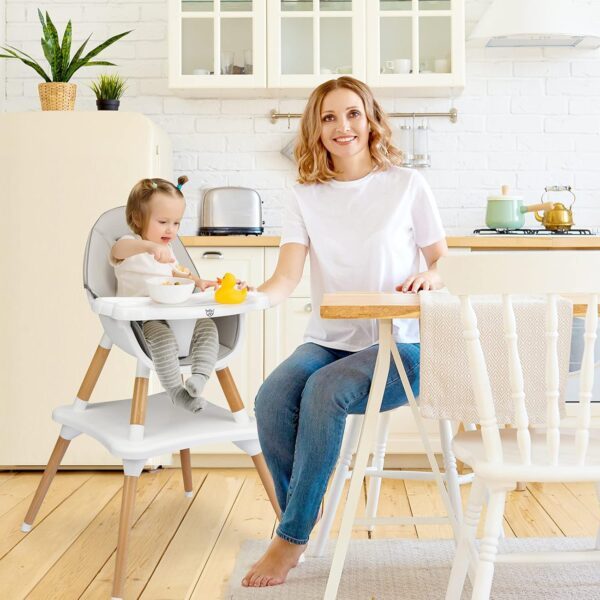 Maxmass 4 in 1 Baby High Chair, Toddler Booster Seats with Removable Tray, PU Cushion and Safety Strap, Convertible Infant Dining Chair and Table Set (Gray) - Image 7