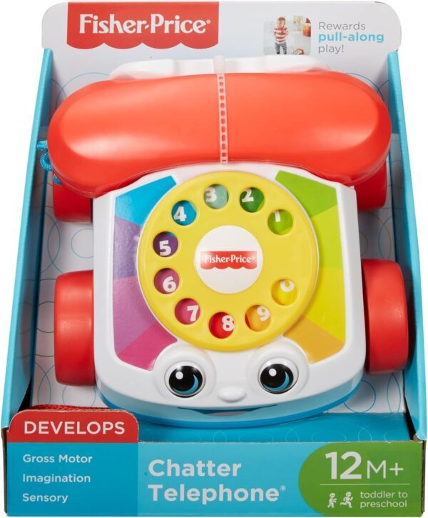 Fisher-Price Toddler Pull Toy Chatter Telephone Pretend Phone with Rotary Dial and Wheels for Walking Play Ages 1+ years, FGW66 - Image 6